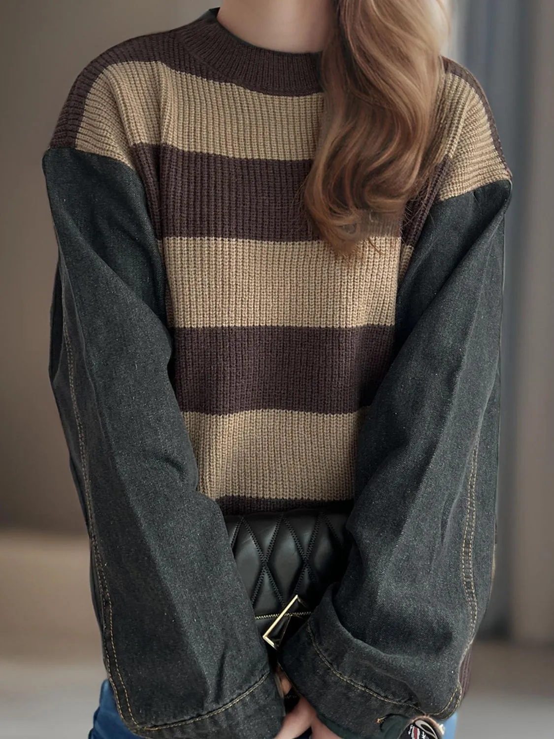 Hazel Blues® |  Contrast Round Neck Long Sleeve Sweater