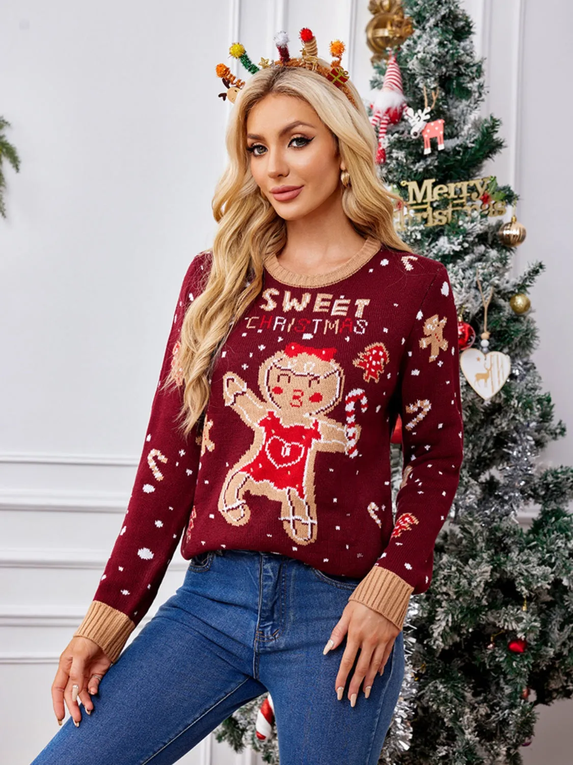 Hazel Blues® |  Gingerbread Round Neck Long Sleeve Sweater