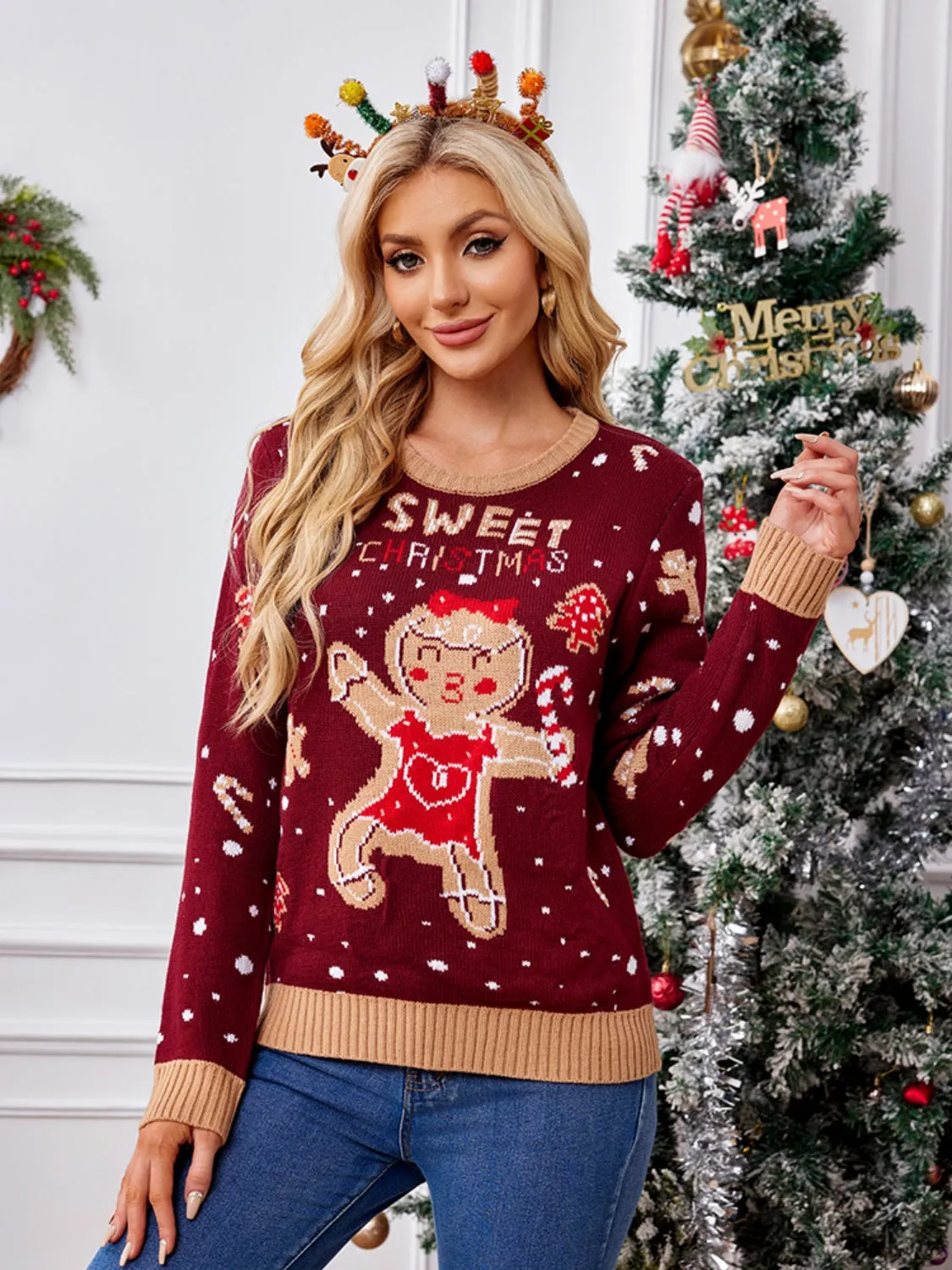 Hazel Blues® |  Gingerbread Round Neck Long Sleeve Sweater