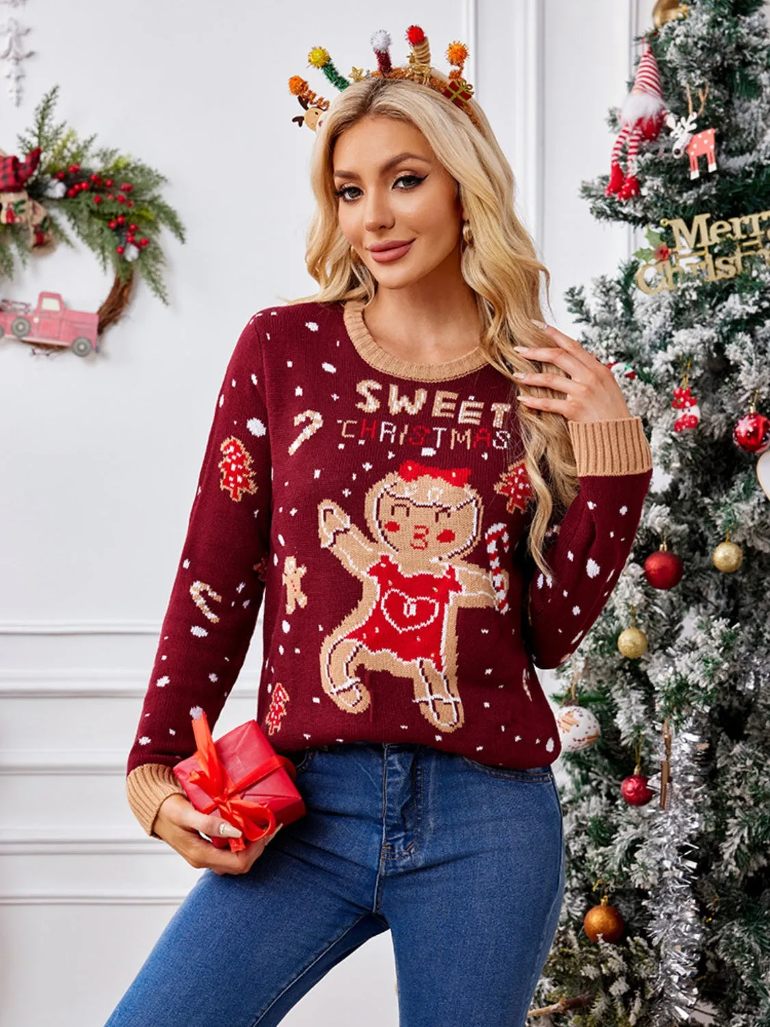 Hazel Blues® |  Gingerbread Round Neck Long Sleeve Sweater