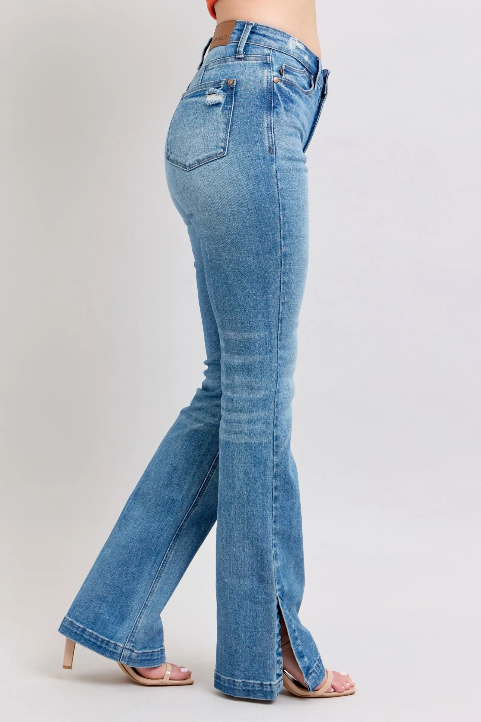 Hazel Blues® |  Judy Blue HW Tummy Control Vintage Wash Side Slit Slim Boot Jeans