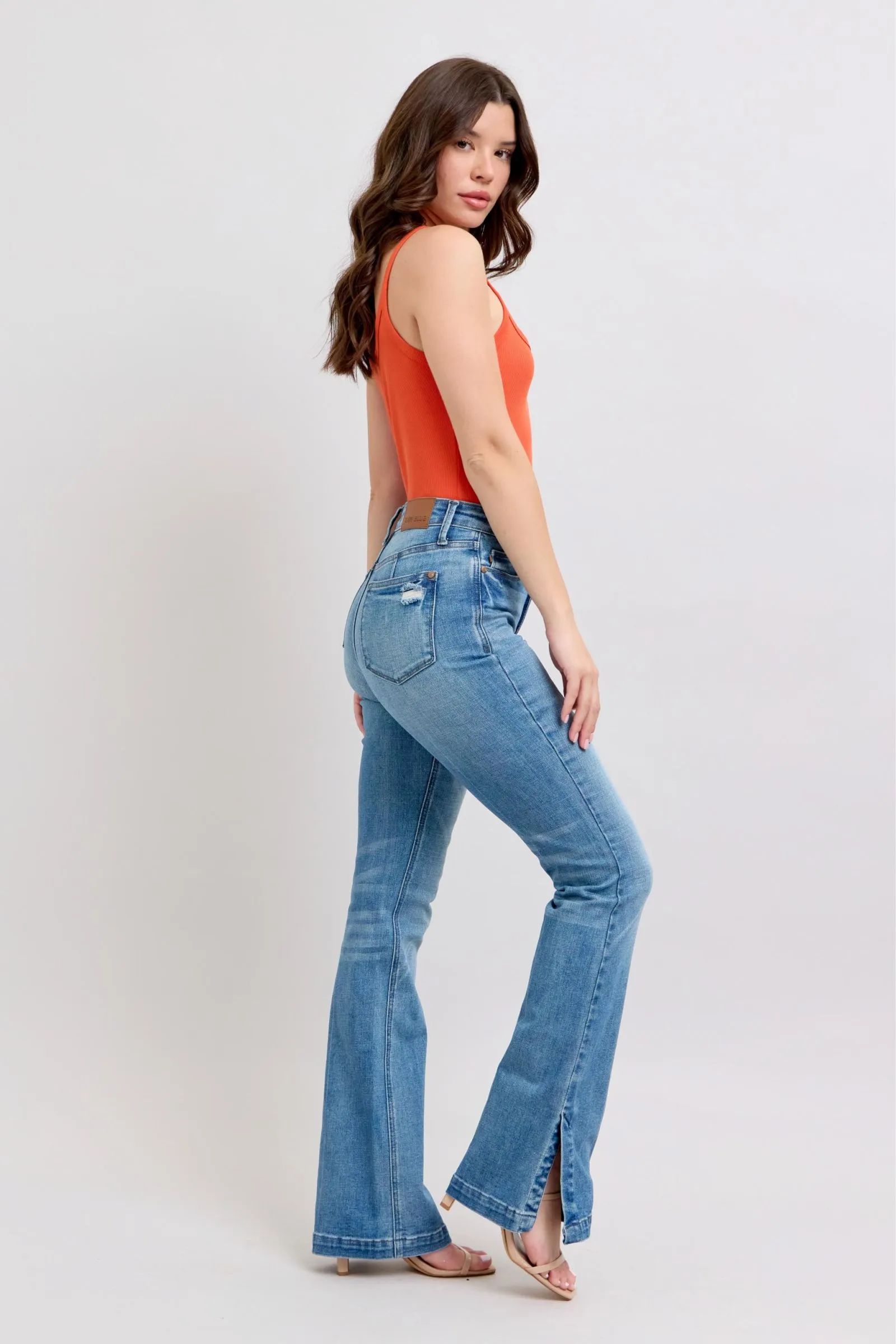 Hazel Blues® |  Judy Blue HW Tummy Control Vintage Wash Side Slit Slim Boot Jeans