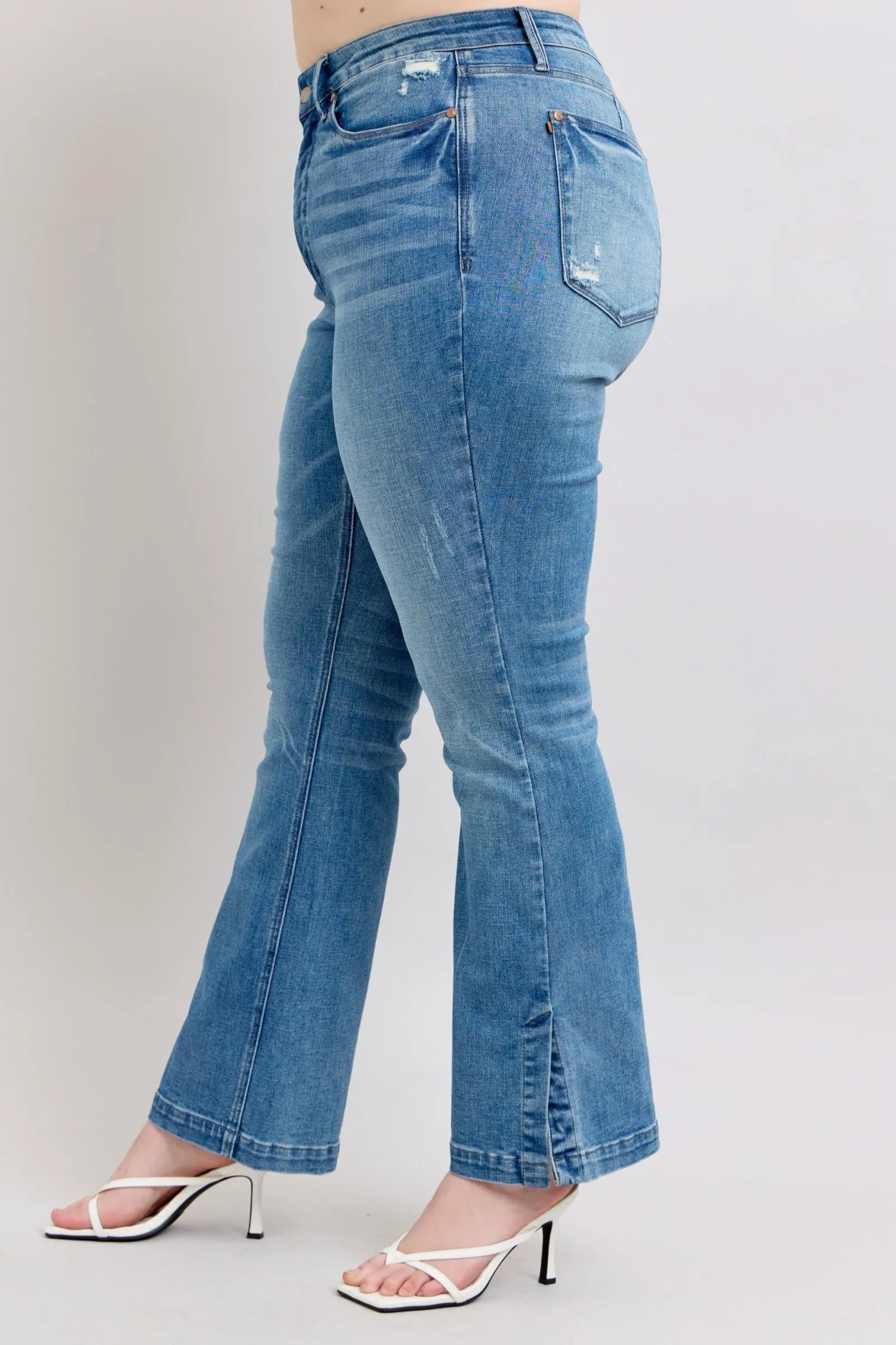 Hazel Blues® |  Judy Blue HW Tummy Control Vintage Wash Side Slit Slim Boot Jeans