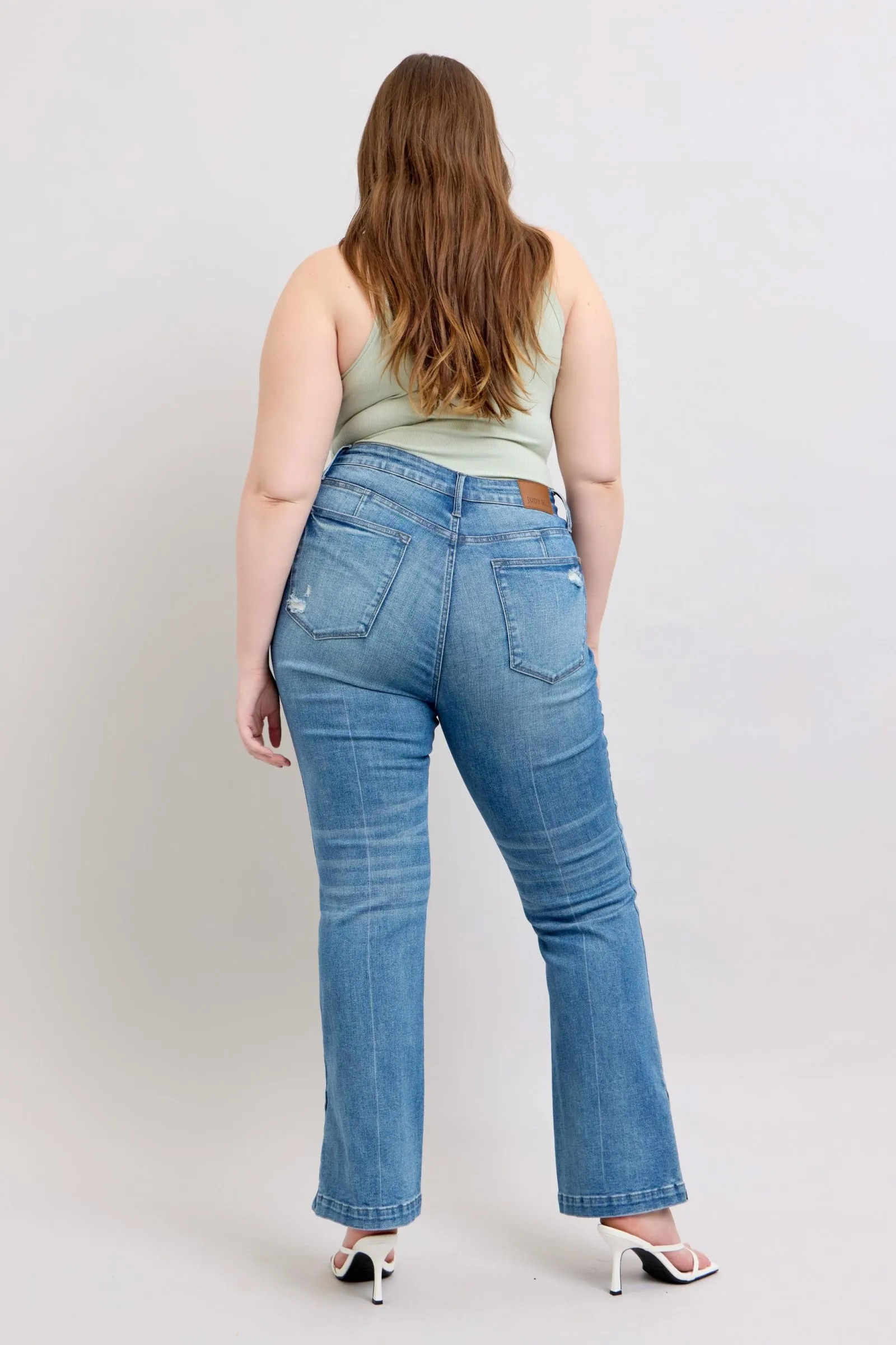 Hazel Blues® |  Judy Blue HW Tummy Control Vintage Wash Side Slit Slim Boot Jeans