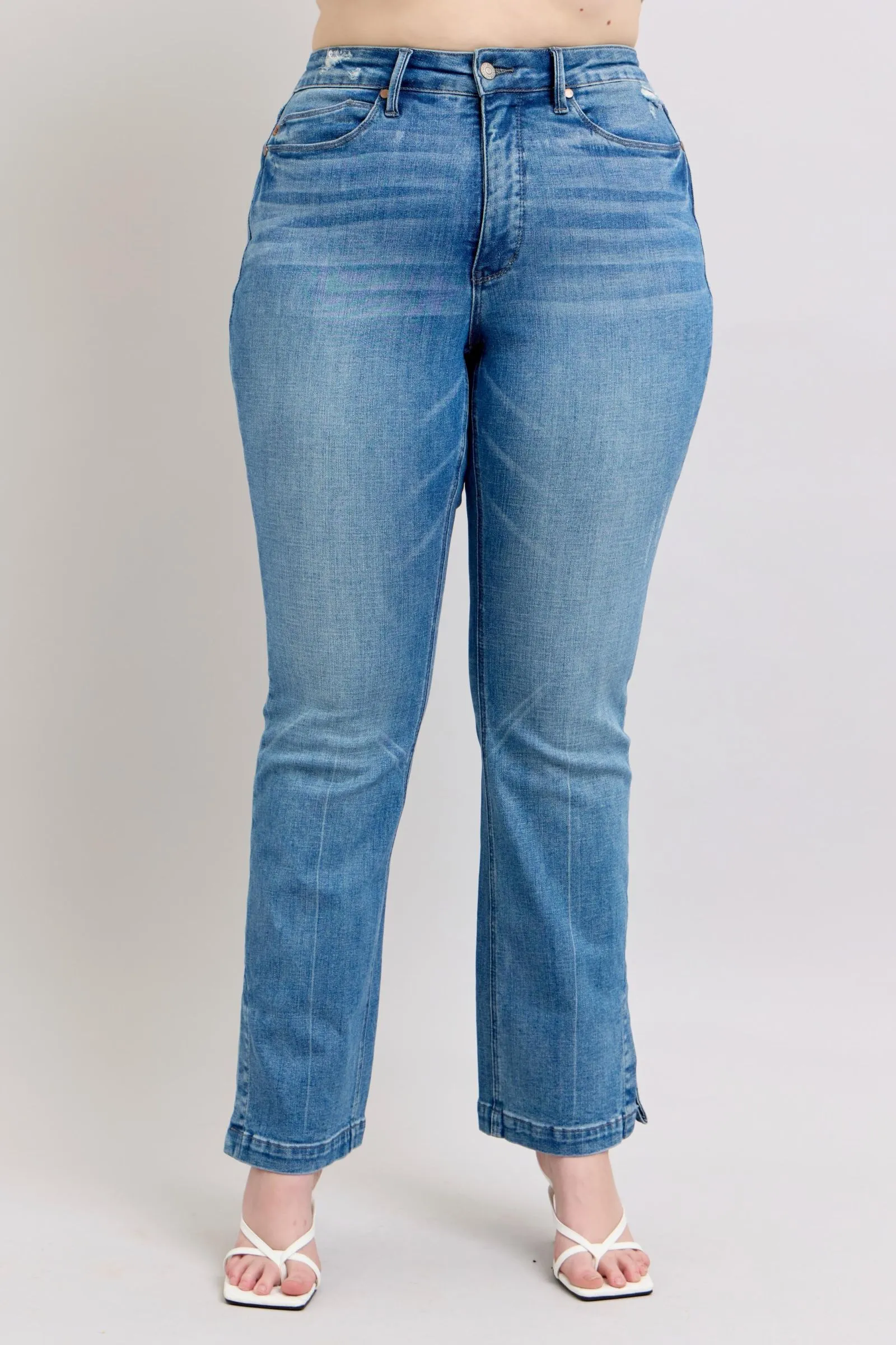 Hazel Blues® |  Judy Blue HW Tummy Control Vintage Wash Side Slit Slim Boot Jeans