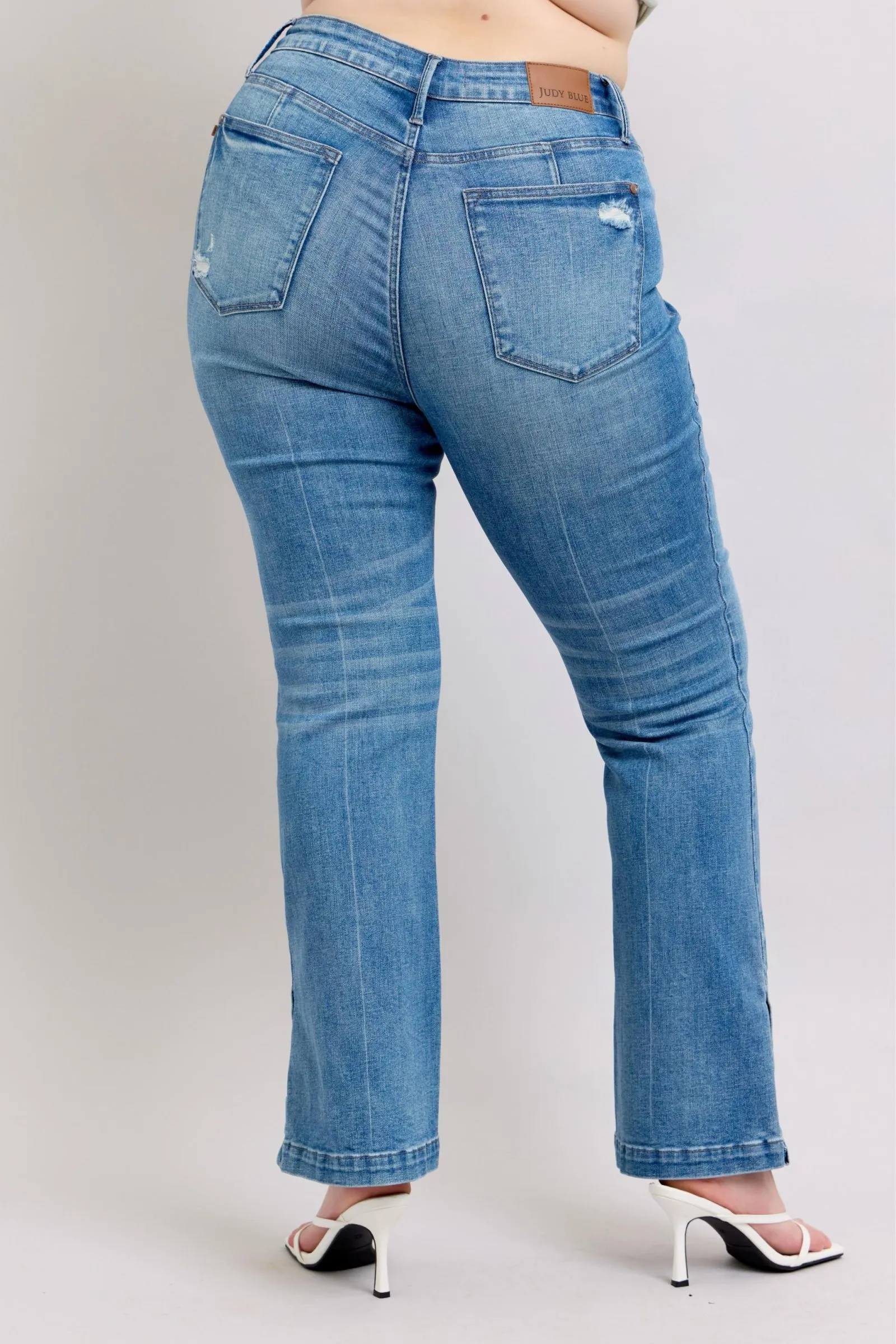 Hazel Blues® |  Judy Blue HW Tummy Control Vintage Wash Side Slit Slim Boot Jeans