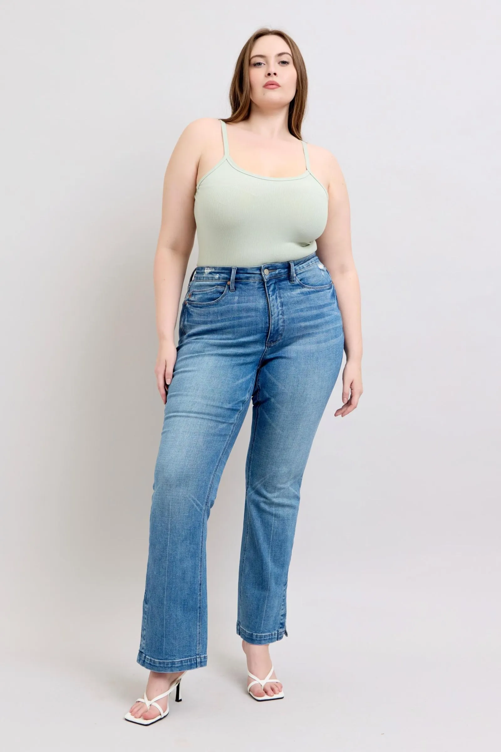 Hazel Blues® |  Judy Blue HW Tummy Control Vintage Wash Side Slit Slim Boot Jeans