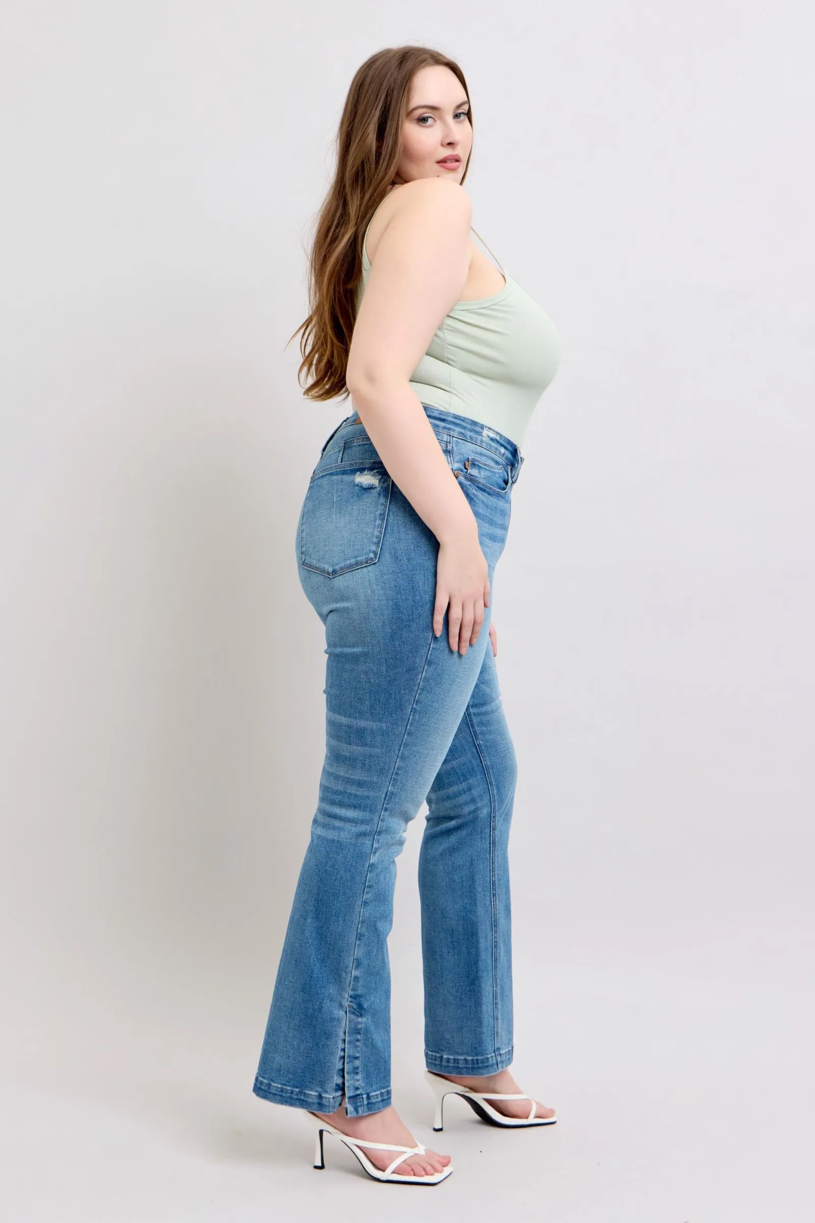 Hazel Blues® |  Judy Blue HW Tummy Control Vintage Wash Side Slit Slim Boot Jeans