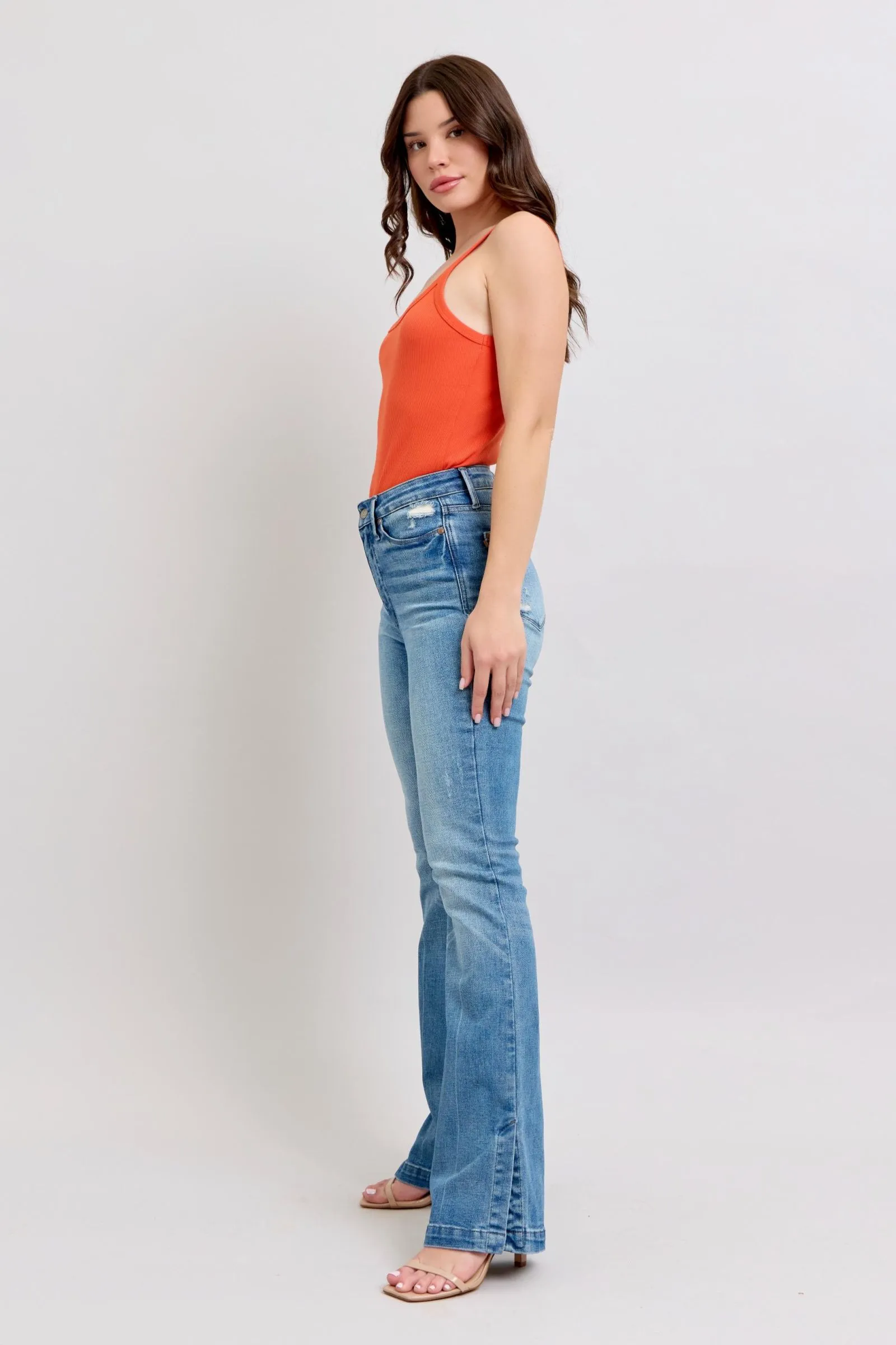 Hazel Blues® |  Judy Blue HW Tummy Control Vintage Wash Side Slit Slim Boot Jeans