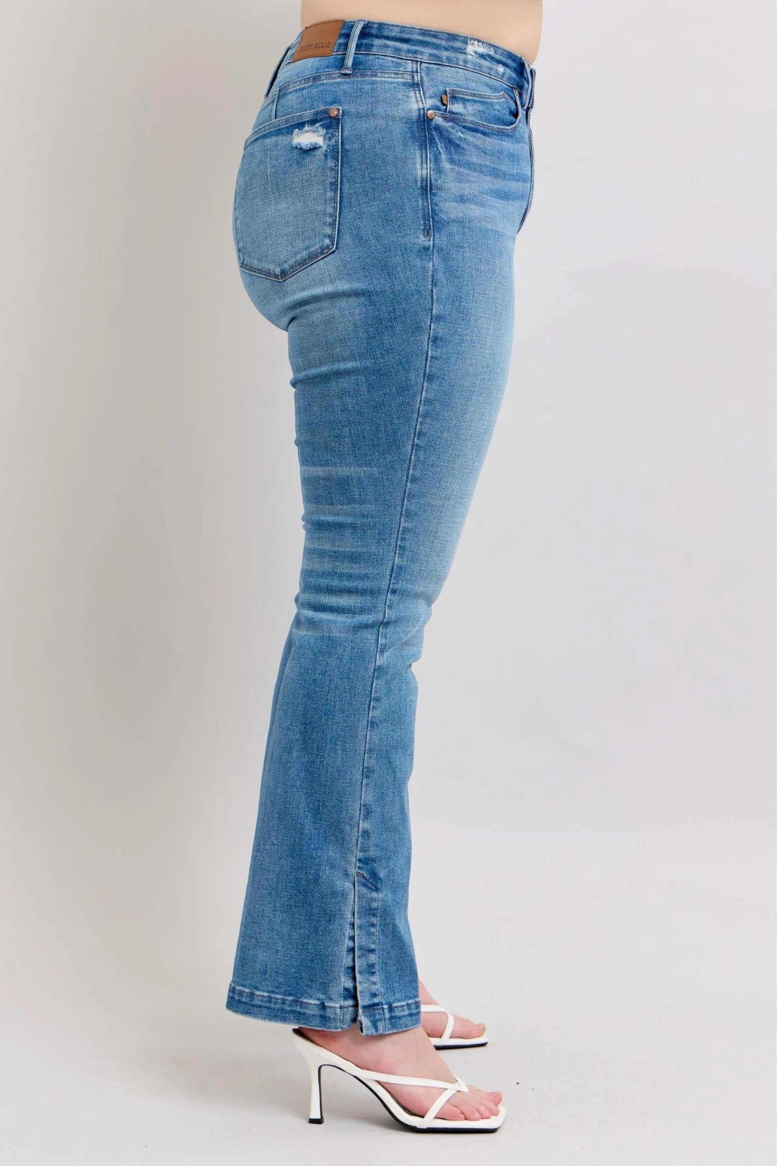 Hazel Blues® |  Judy Blue HW Tummy Control Vintage Wash Side Slit Slim Boot Jeans
