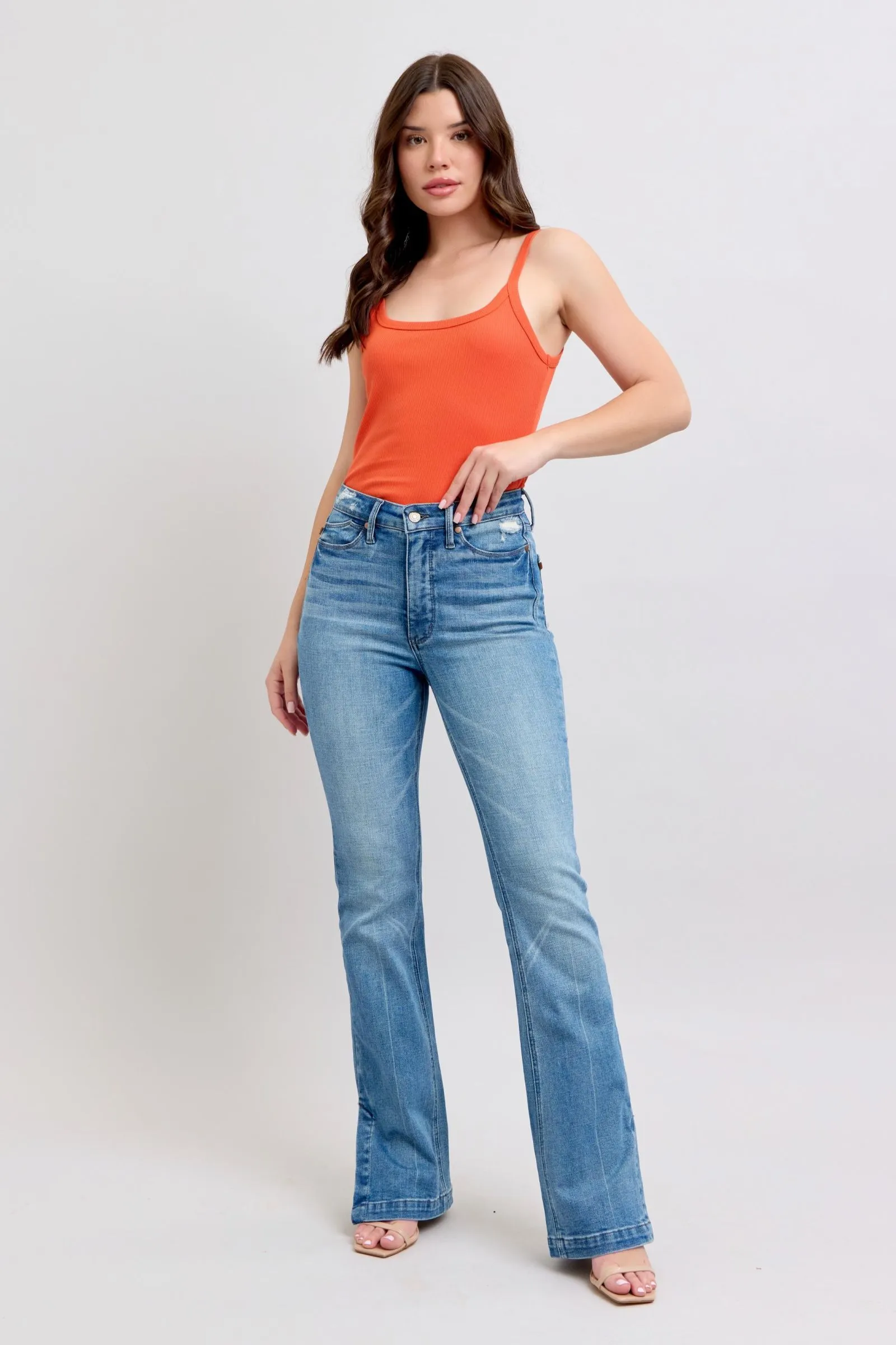 Hazel Blues® |  Judy Blue HW Tummy Control Vintage Wash Side Slit Slim Boot Jeans