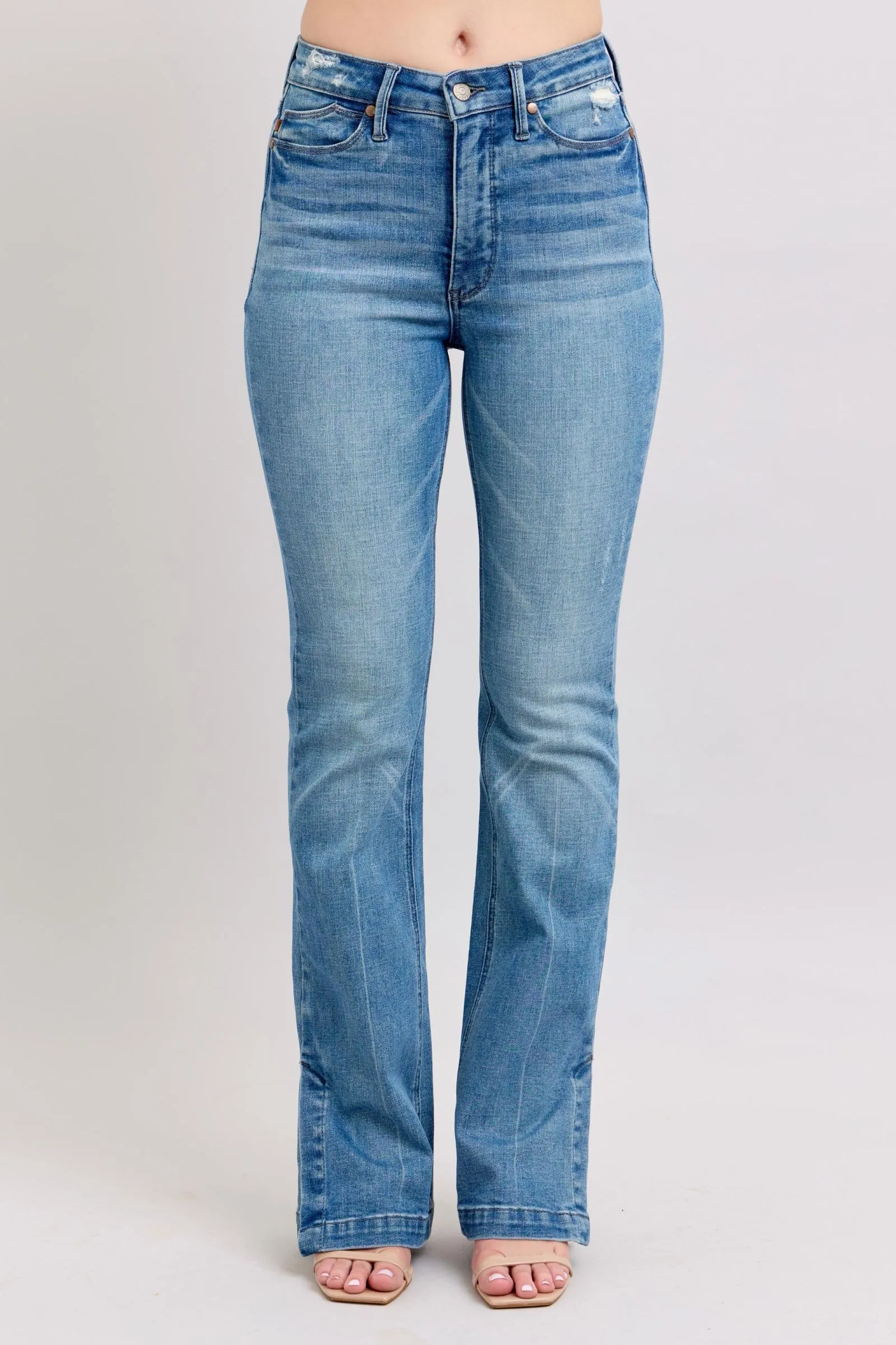 Hazel Blues® |  Judy Blue HW Tummy Control Vintage Wash Side Slit Slim Boot Jeans