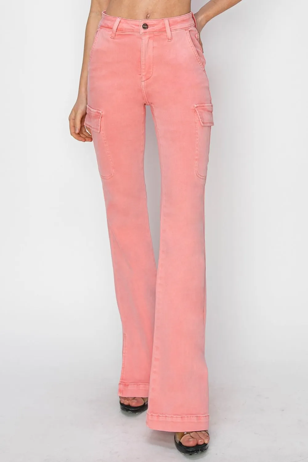 Hazel Blues® |  RISEN High Rise Side Slit Cargo Bootcut Jeans