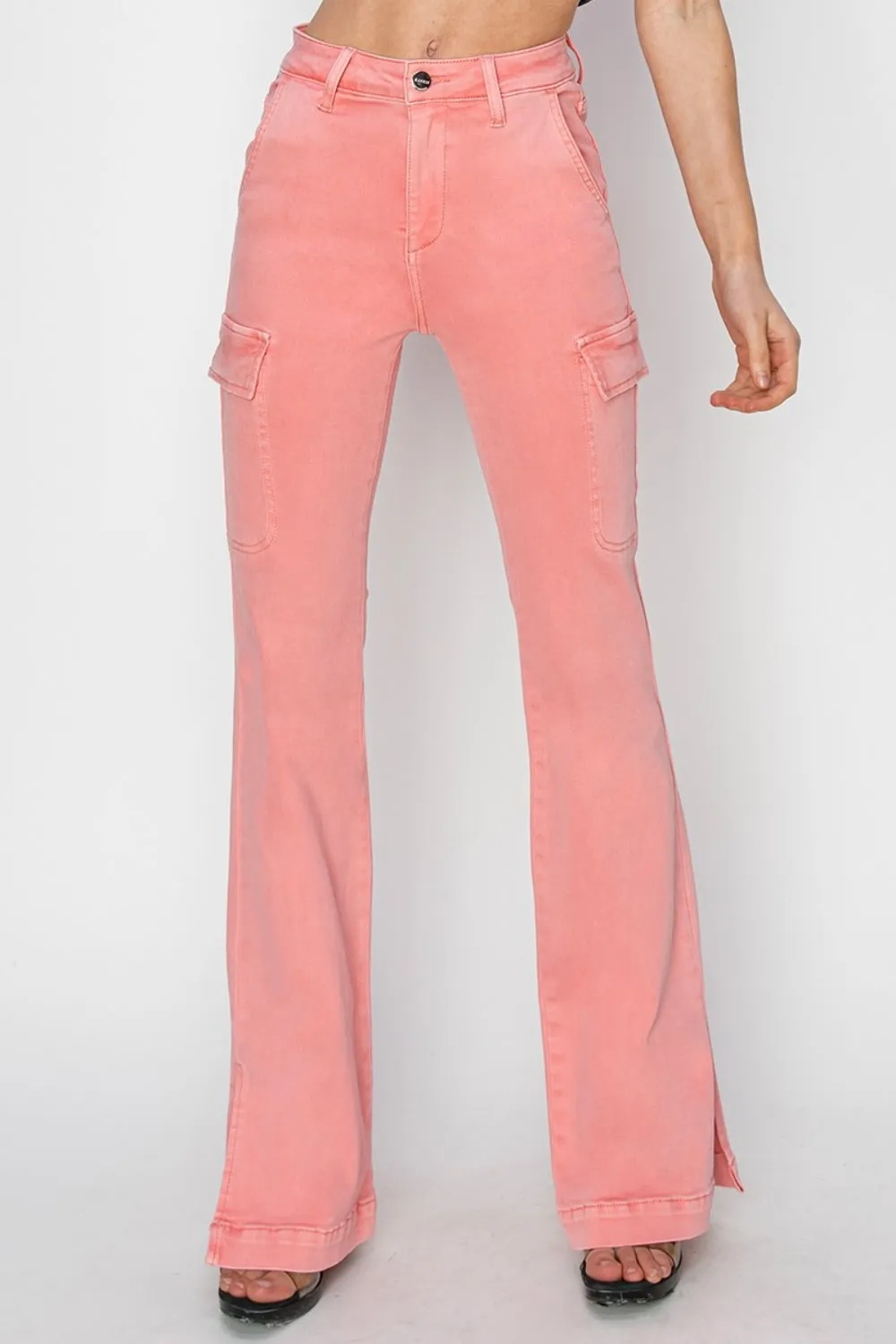 Hazel Blues® |  RISEN High Rise Side Slit Cargo Bootcut Jeans