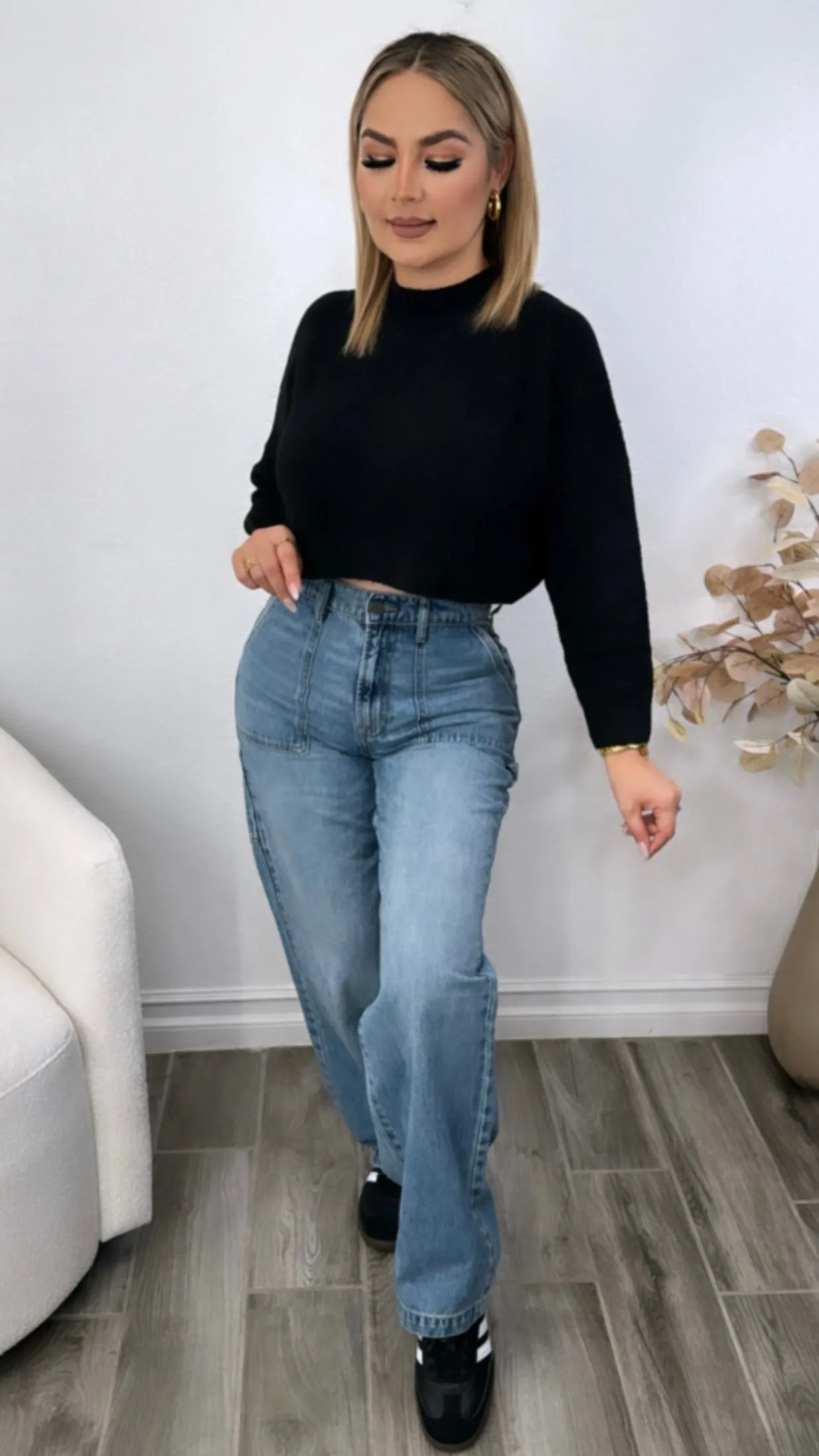 HD9122D-LT HIGH RISE CARGO JEANS