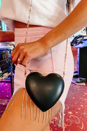 Heart On Lock Heart Shaped Crossbody Purse (Black)