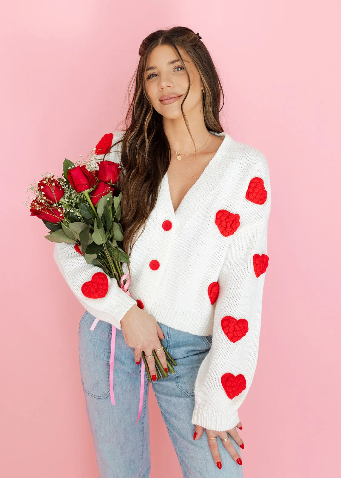 Heartfelt Moment Ivory & Red Cardigan