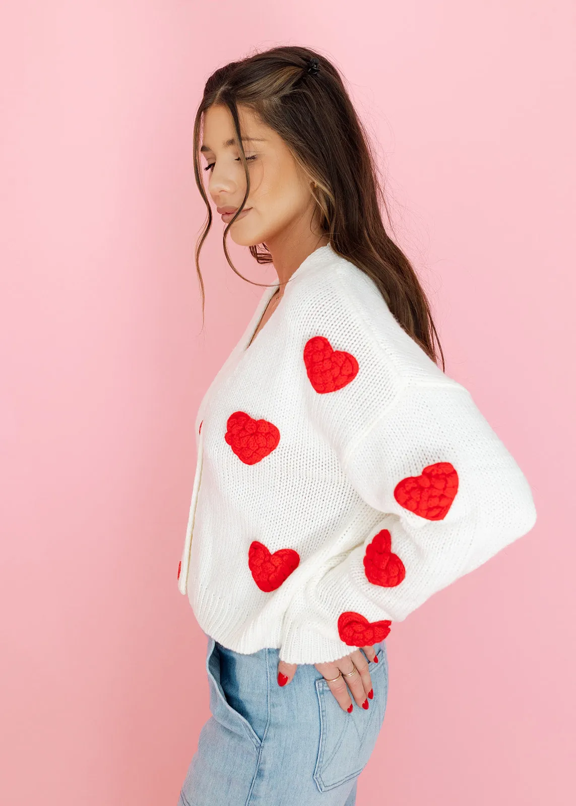 Heartfelt Moment Ivory & Red Cardigan