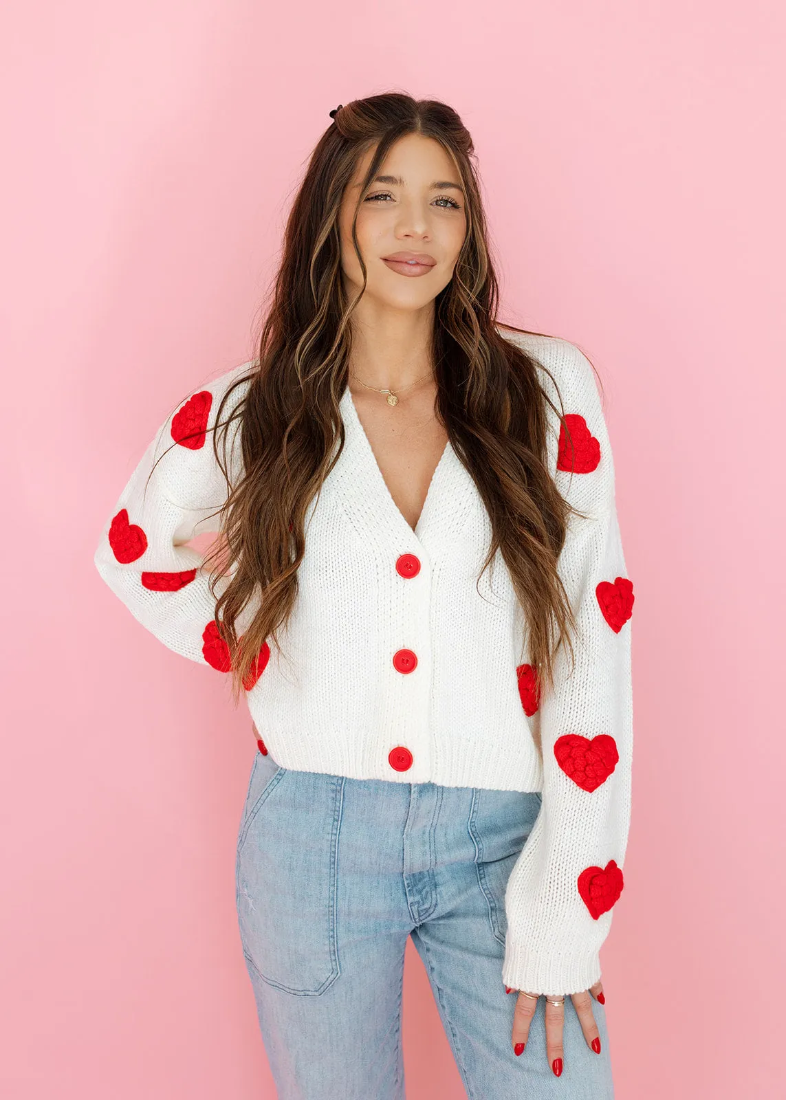 Heartfelt Moment Ivory & Red Cardigan