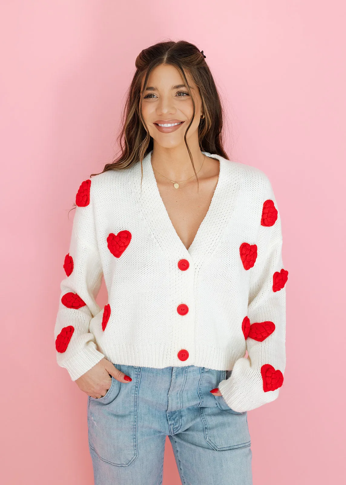 Heartfelt Moment Ivory & Red Cardigan