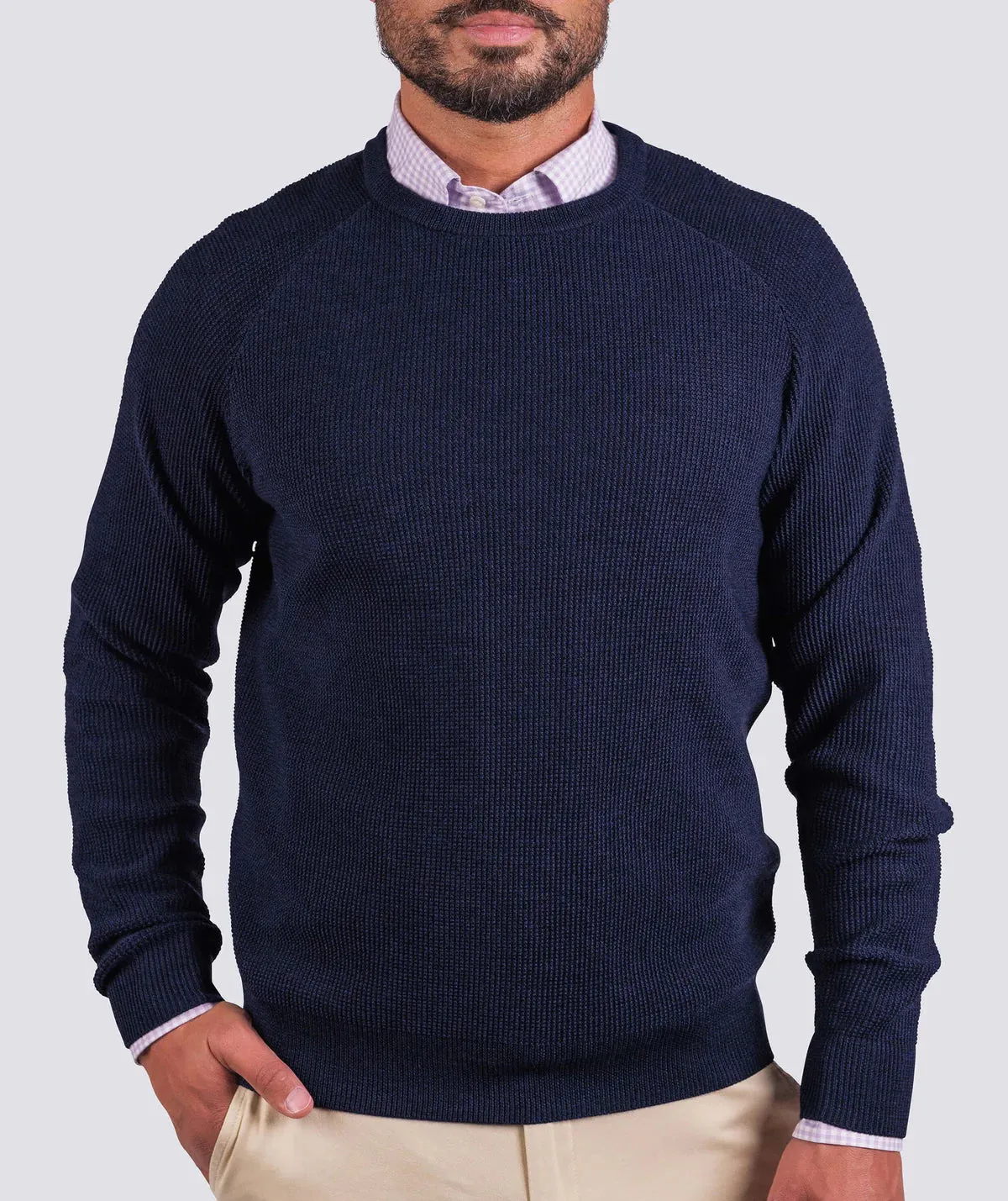 Heath Waffle Knit Crewneck Sweater - Admiral