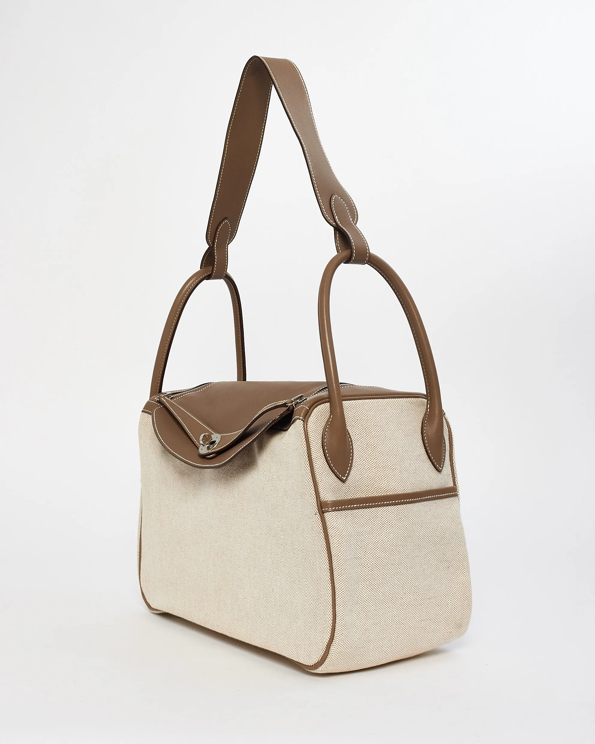 Hermès Beige Canvas & Etoupe Leather 34cm Lindy Shoulder Bag with SHW