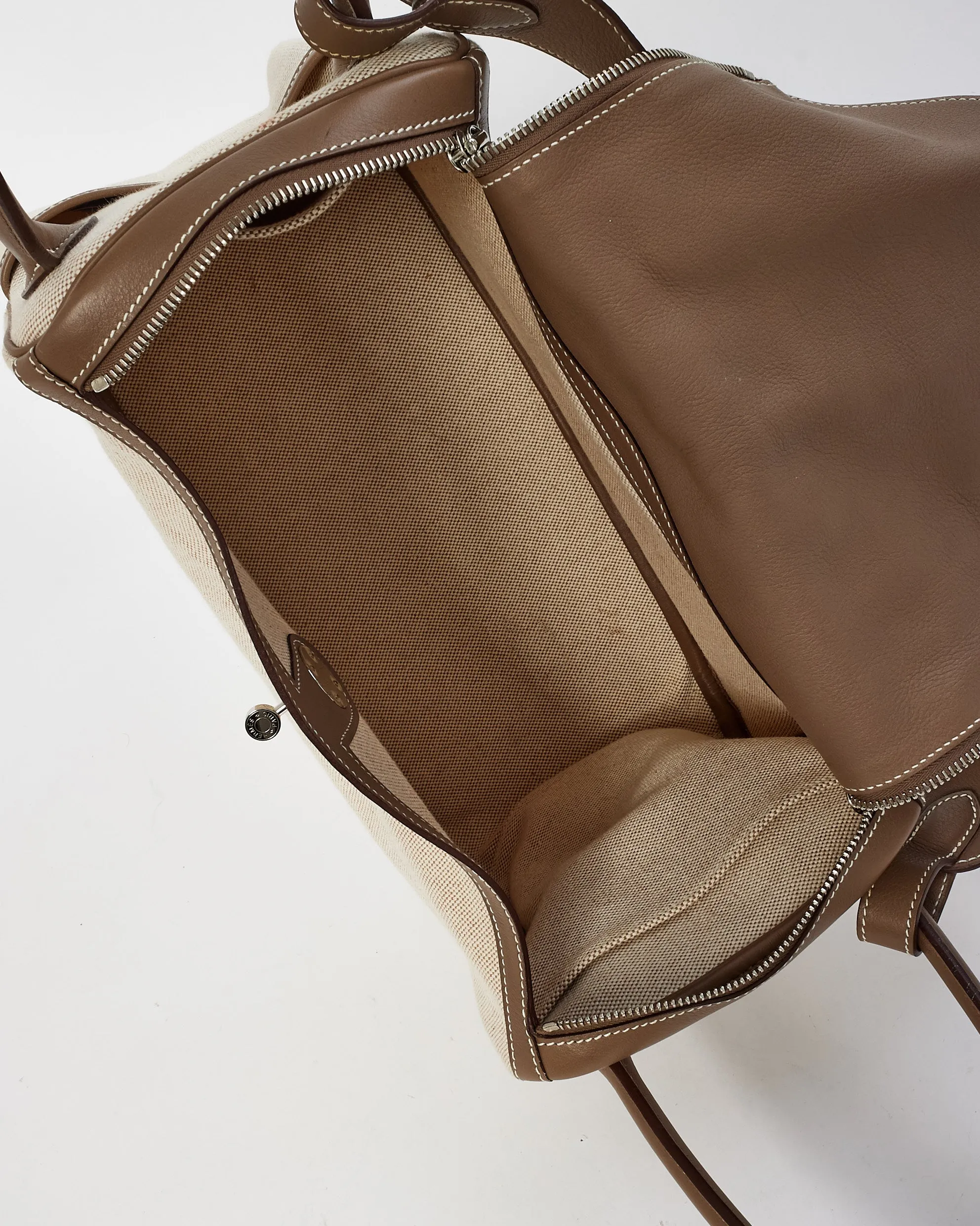 Hermès Beige Canvas & Etoupe Leather 34cm Lindy Shoulder Bag with SHW