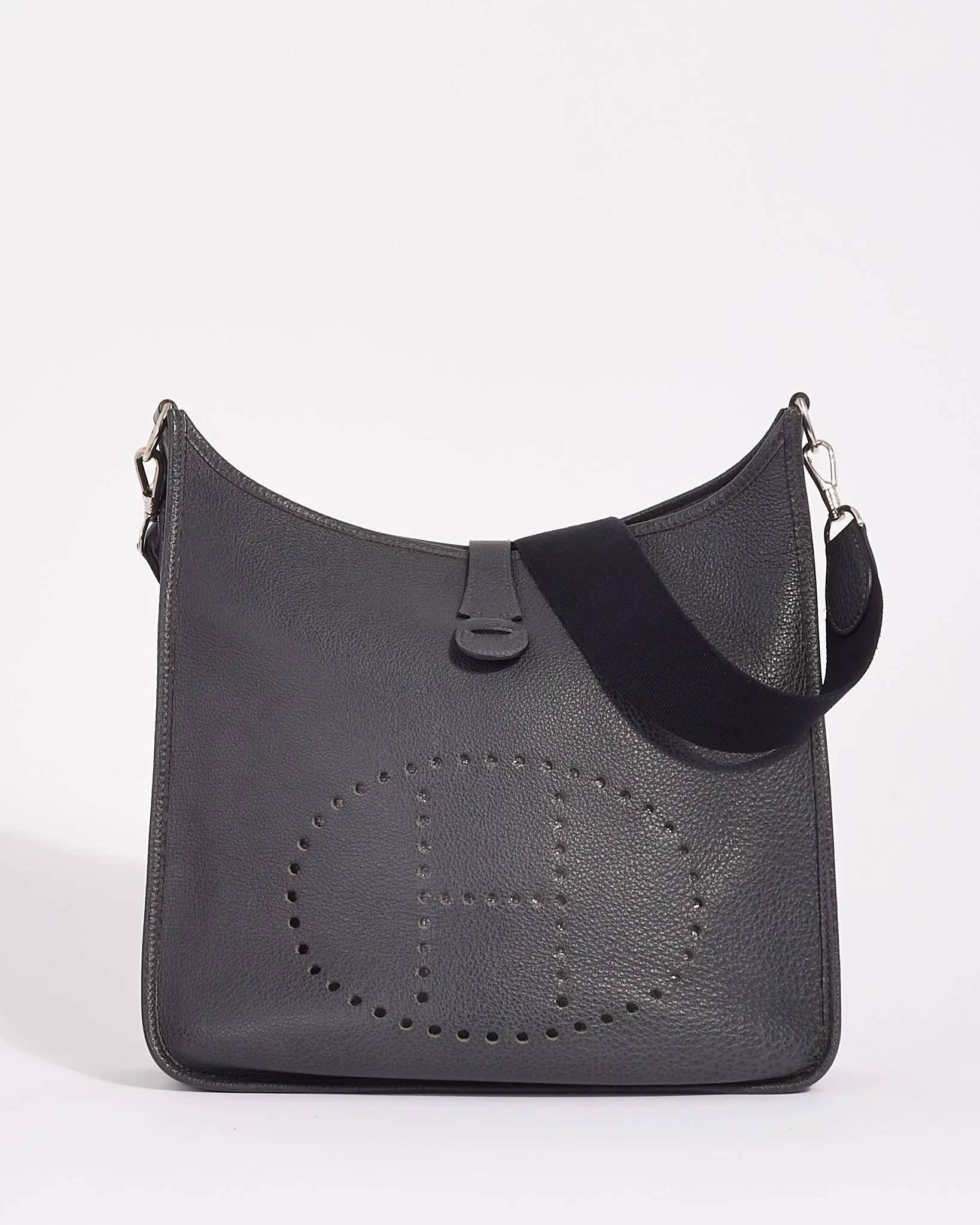 Hermès Dark Grey (Graphite) Clemence Leather Evelyne I GM Crossbody Bag