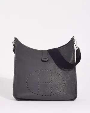 Hermès Dark Grey (Graphite) Clemence Leather Evelyne I GM Crossbody Bag