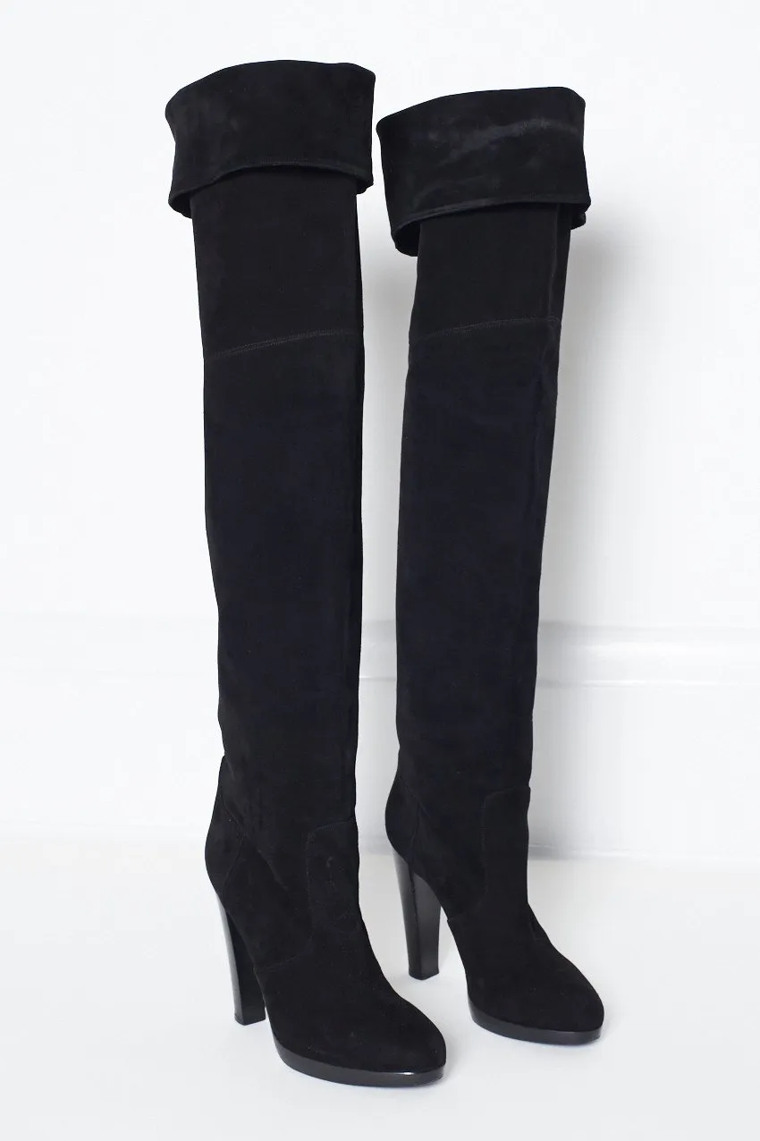 Hermès over-the-knee-high Black Suede Boots