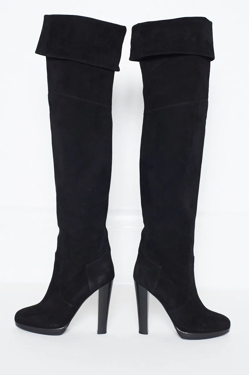 Hermès over-the-knee-high Black Suede Boots