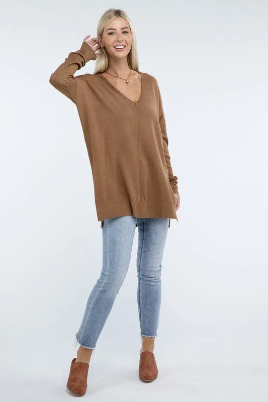 Hi-Low Hem Front Seam Sweater (5 colors)