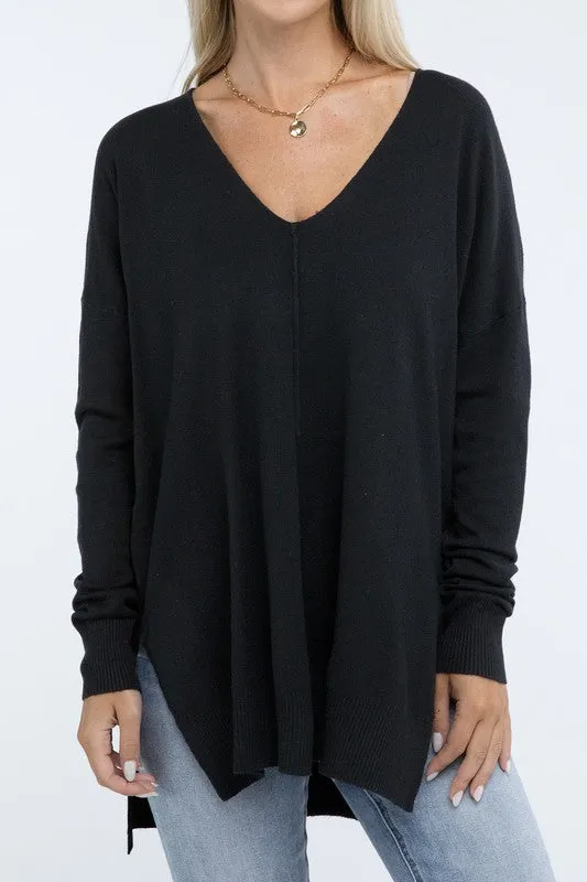 Hi-Low Hem Front Seam Sweater (5 colors)