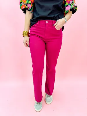 High Rise Kick Flare Jeans in Magenta
