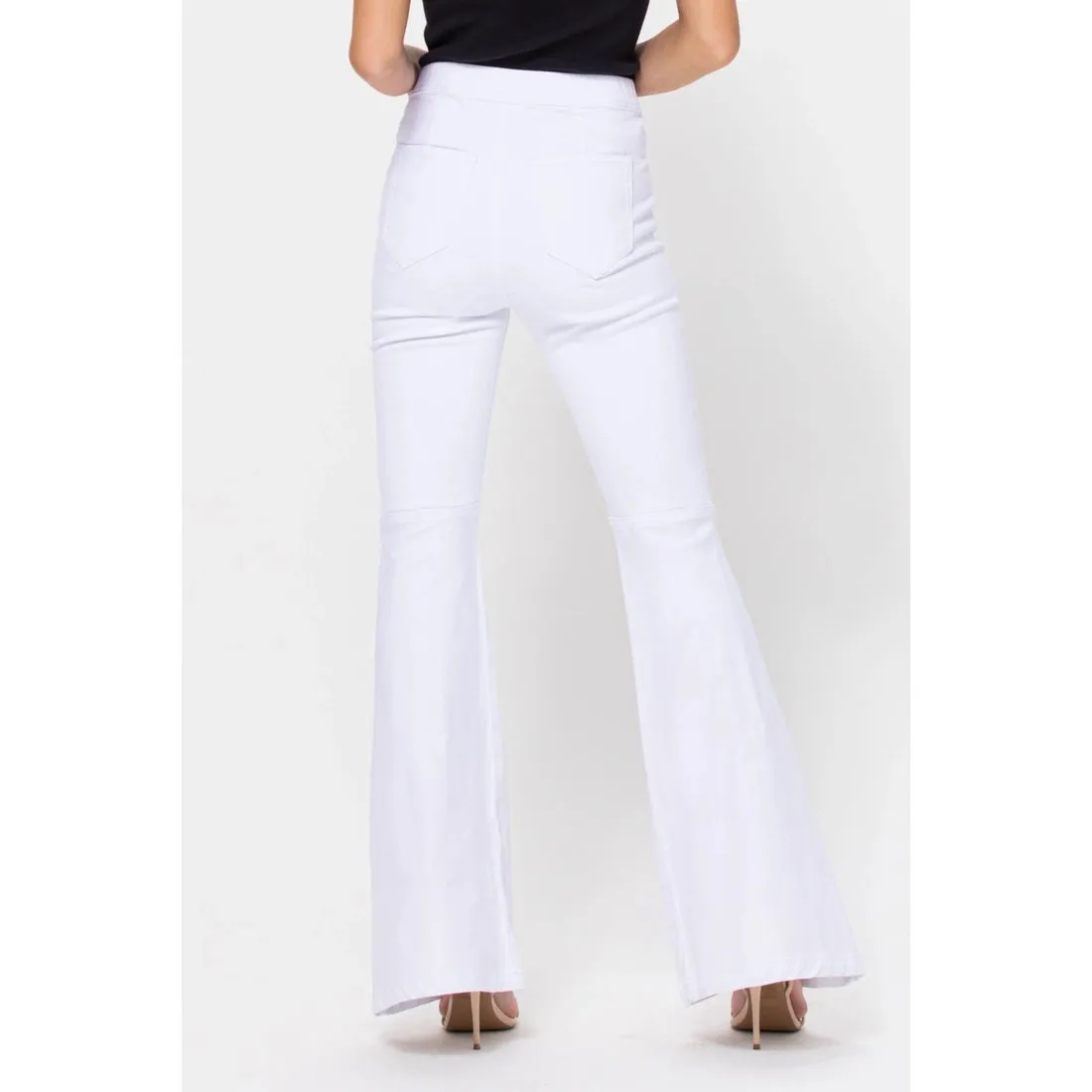 high rise pull on flare white
