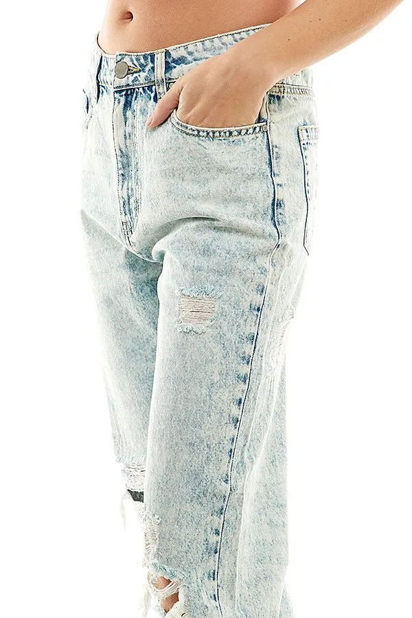 HIGH RISE RIPPED SLIM STRAIGHT JEANS