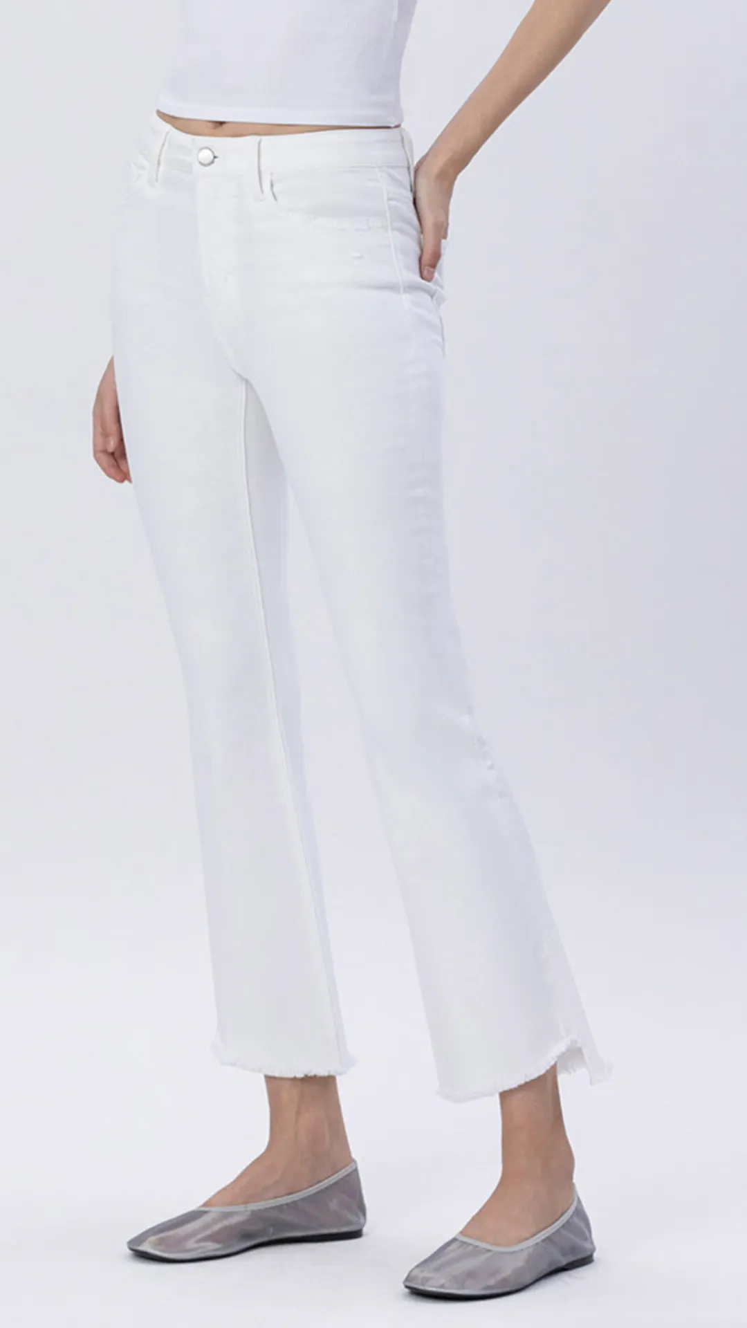 High Rise White Crop Flare Jeans