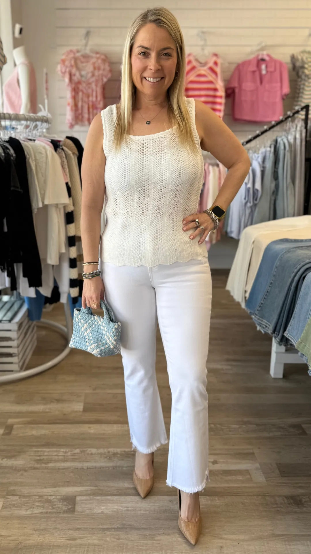 High Rise White Crop Flare Jeans