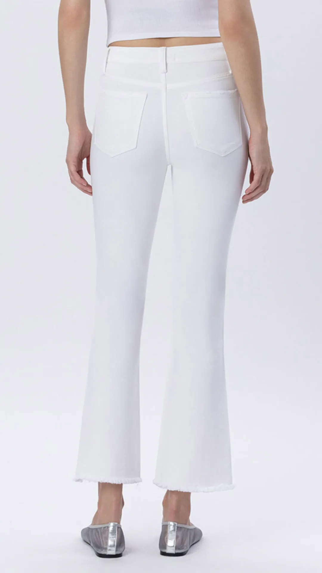 High Rise White Crop Flare Jeans