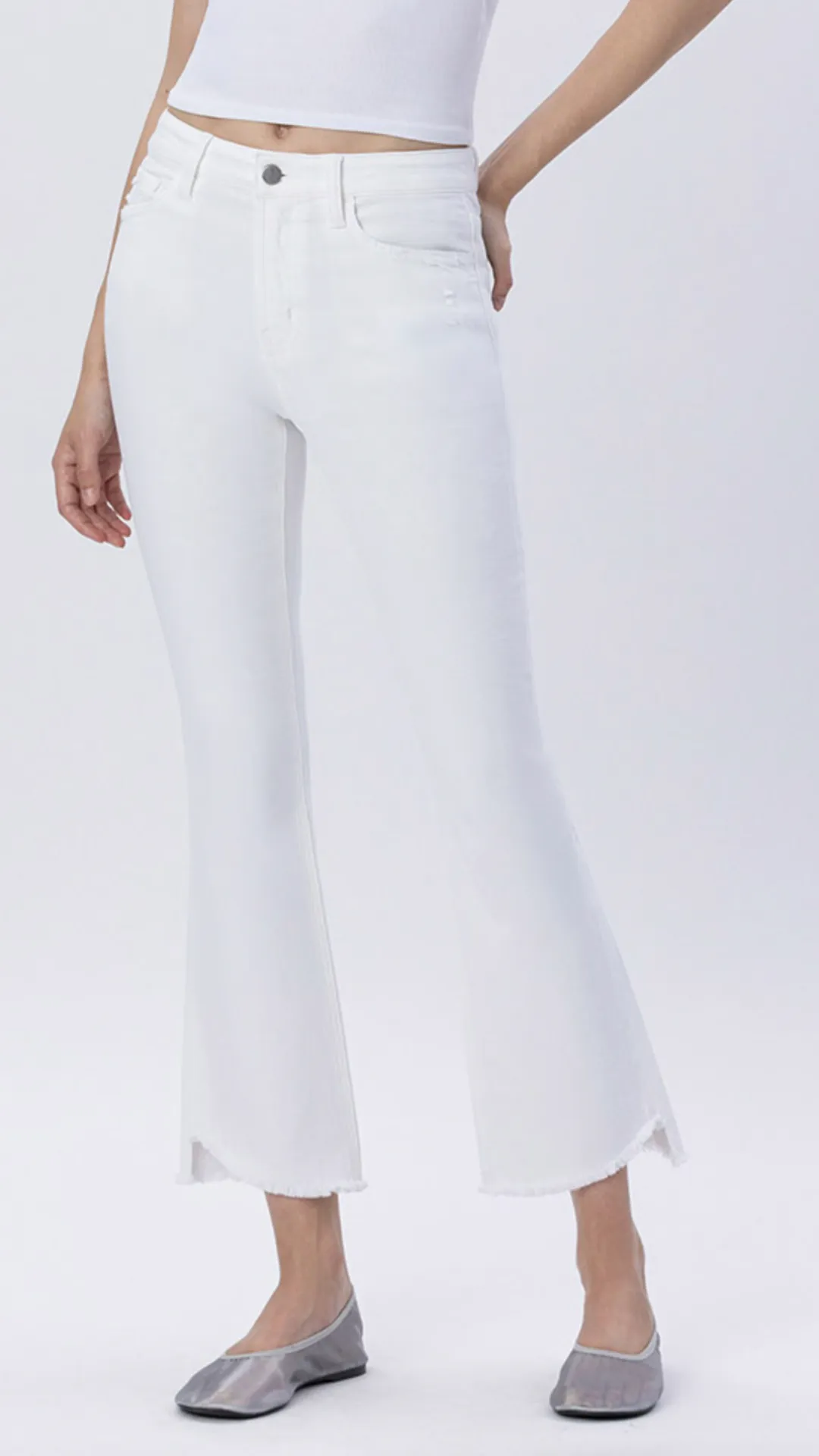 High Rise White Crop Flare Jeans