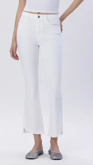 High Rise White Crop Flare Jeans