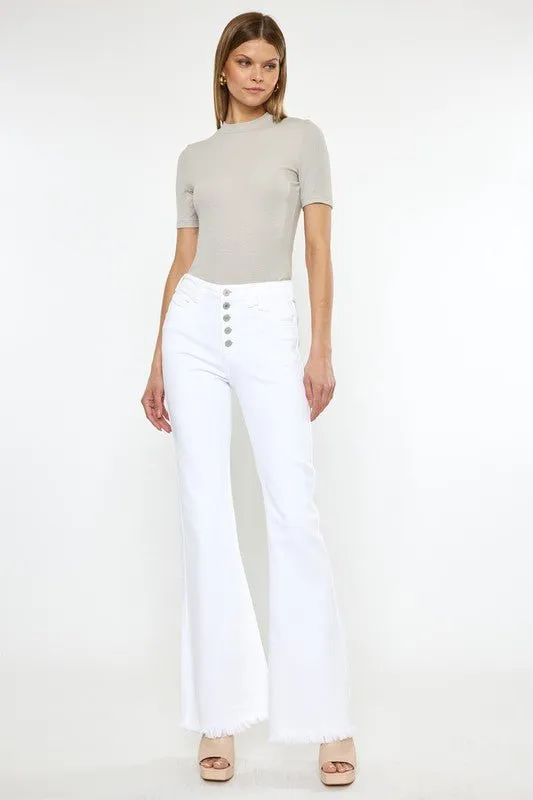 High Rise White Flare Jeans