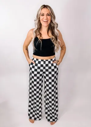 High Waist Checkered Straight Leg Pants