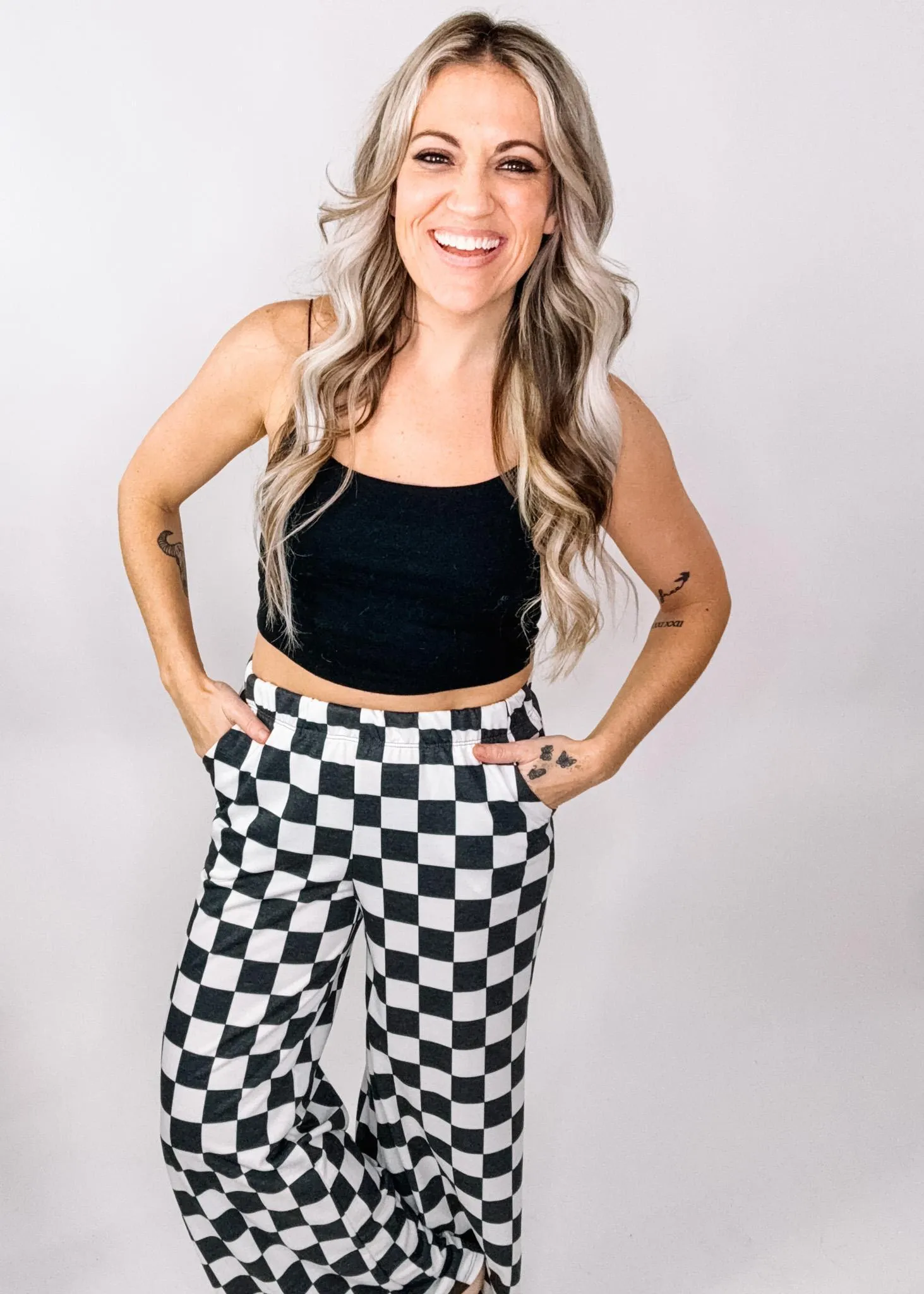 High Waist Checkered Straight Leg Pants