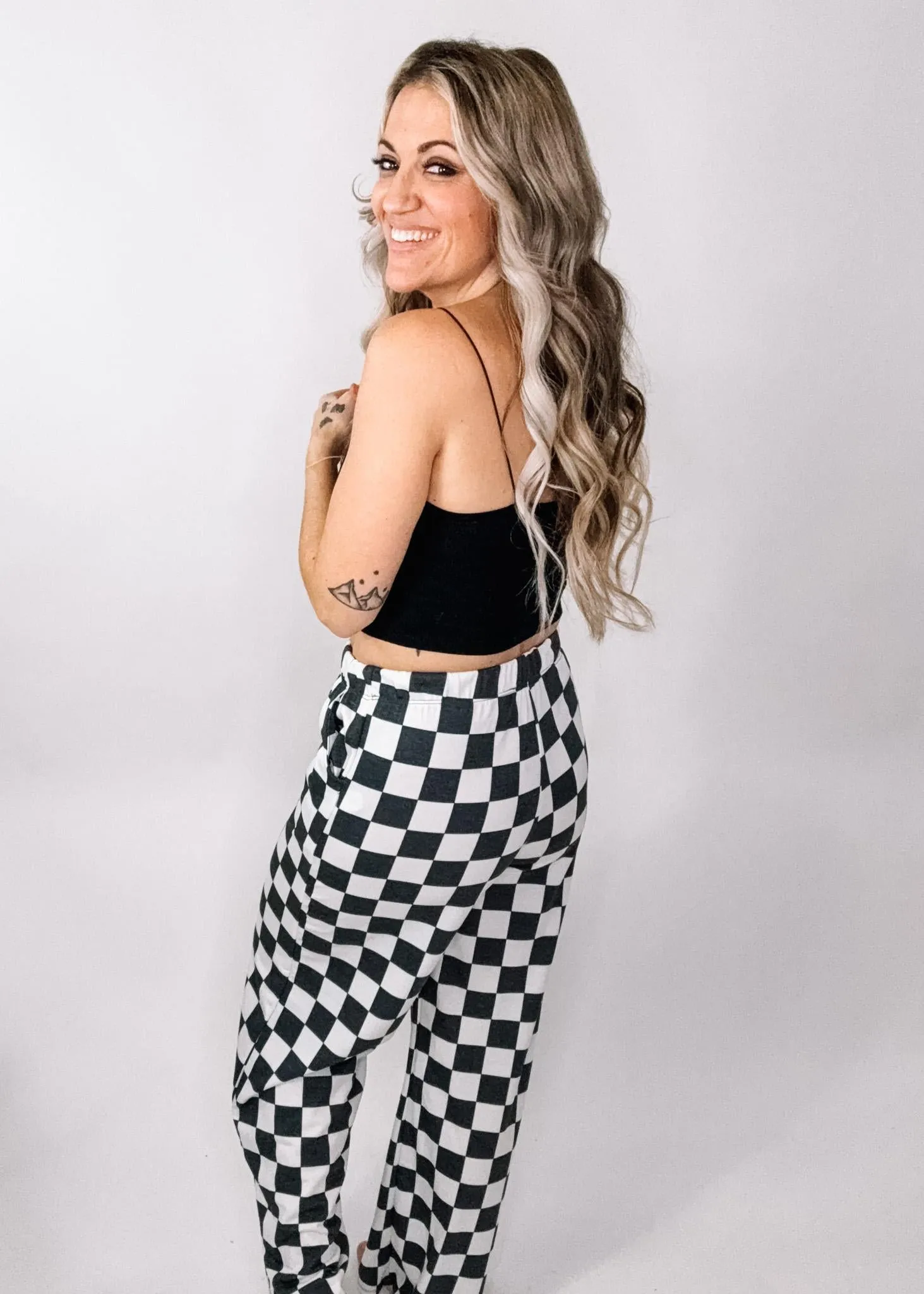 High Waist Checkered Straight Leg Pants