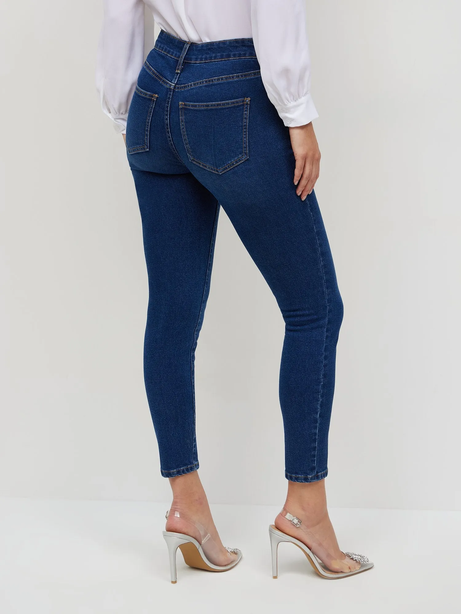 High-Waisted Seam-Detail Skinny Ankle Jeans - Medium Wash