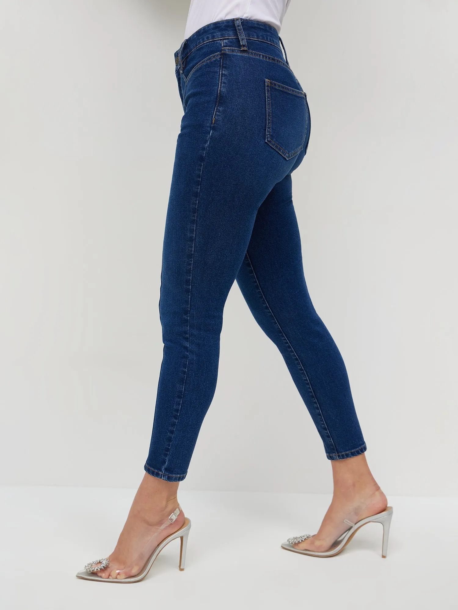 High-Waisted Seam-Detail Skinny Ankle Jeans - Medium Wash