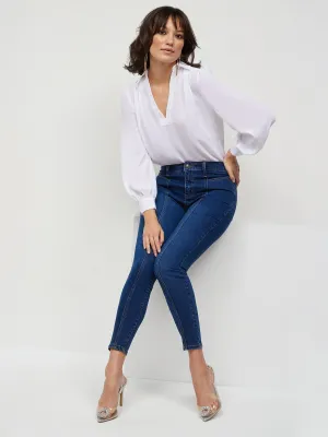High-Waisted Seam-Detail Skinny Ankle Jeans - Medium Wash