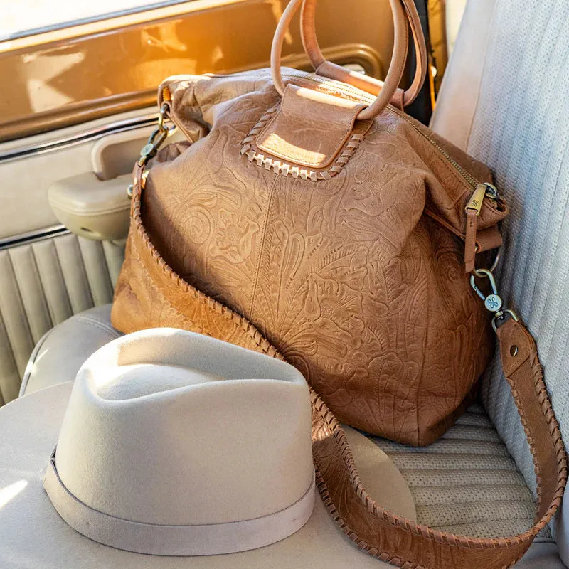 Hobo Sheila Large Satchel-Saddle Tooled Embossed