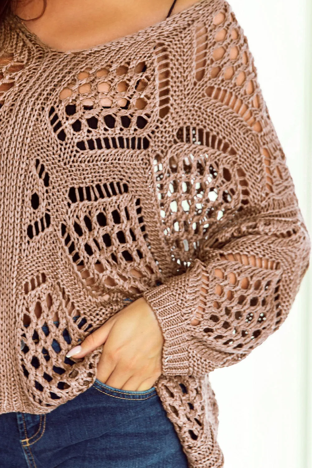 Hollowed Knit Dolman Sleeve Sweater